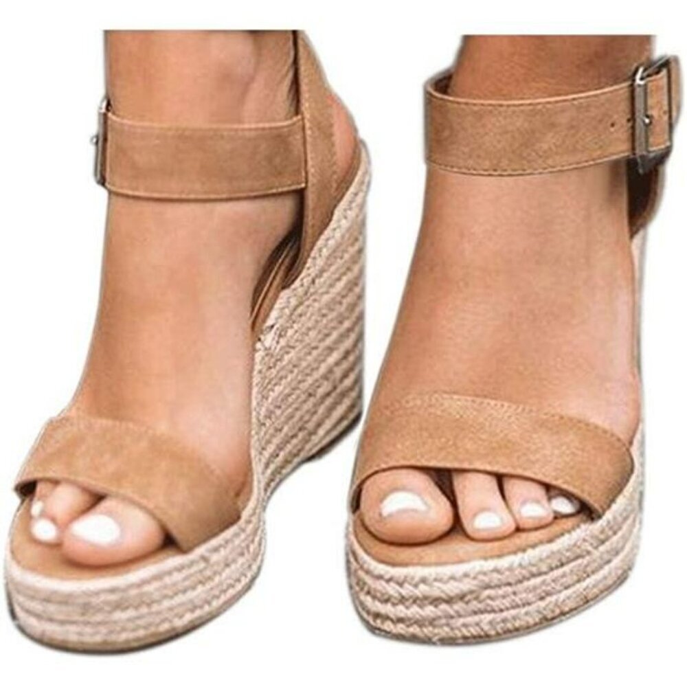 Womens Platform Wedge Sandals Open Toe Ankle Strap Summer Heels Shoes